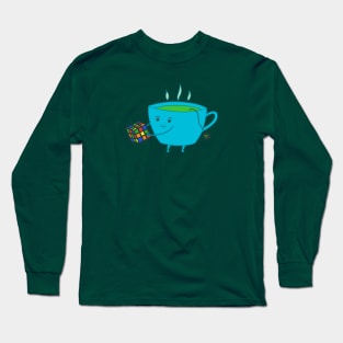 A Cup of Tea Solves Everything - cute and funny tea cup on green Long Sleeve T-Shirt